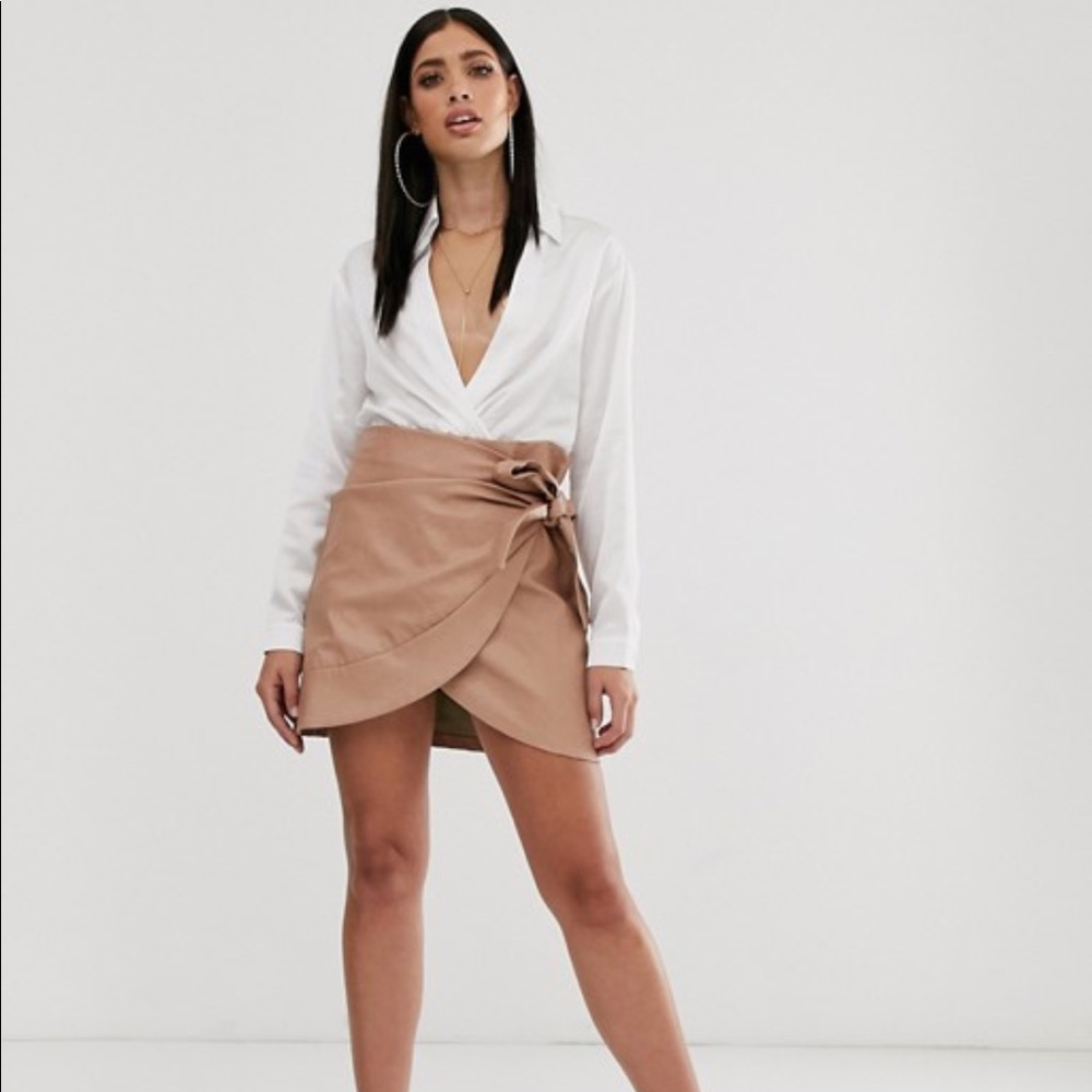 Asos nude faux leather wrap tie skirt